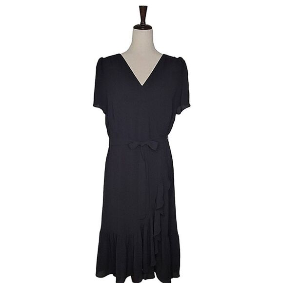 Talbots Black V-neck Cascading Wrap Lined Dress Size 12P - Picture 1 of 10